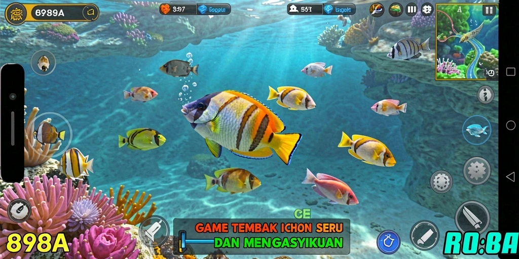 Tampilan gameplay 898A dengan aksi menembak ikan yang mendebarkan.