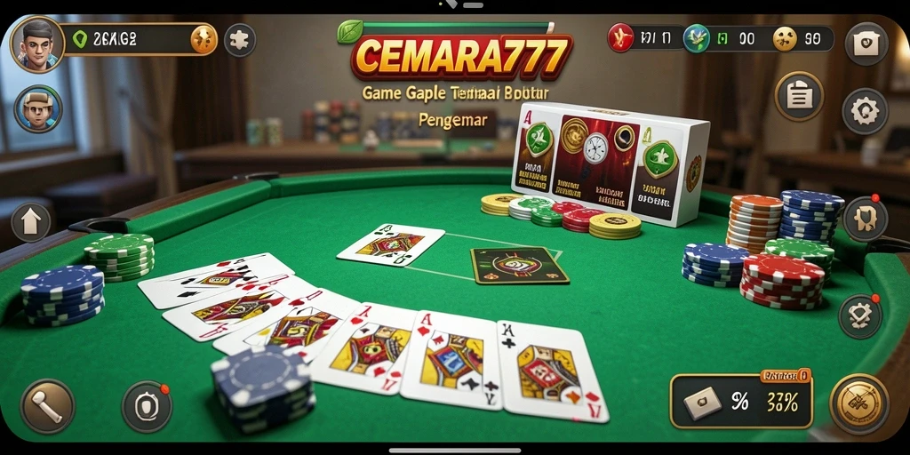 Tampilan utama gameplay CEMARA777 dengan suasana Gaple yang menyenangkan.