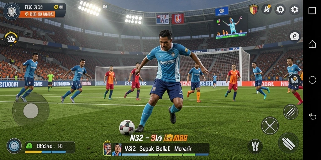 Tangkapan layar N32 menampilkan aksi seru dalam pertandingan sepak bola.