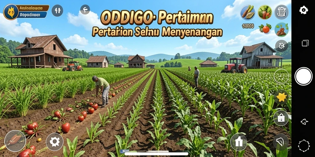 Tampilan gameplay ODDIGO yang menunjukkan aktivitas bertani yang menyenangkan.