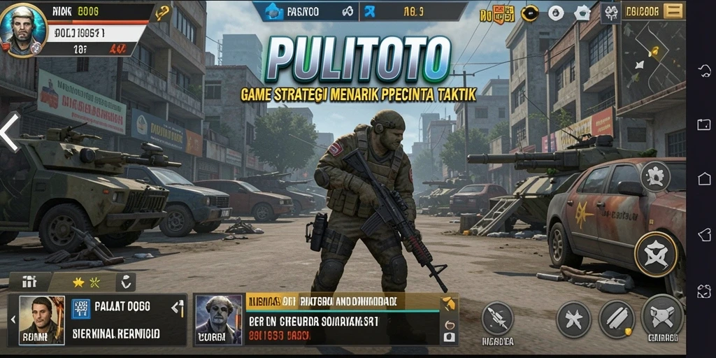 Screenshot utama PULITOTO menampilkan aksi strategis yang intens.