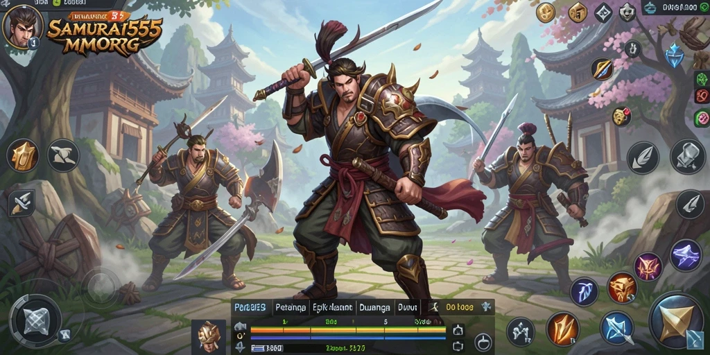 Screenshot gameplay SAMURAI555 yang menampilkan aksi pertempuran seru.